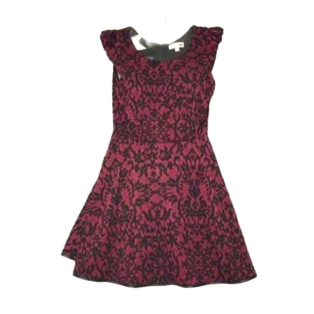 Emerald Sundae Skater Dress Juniors Size 5 Maroon Black Brocade Detail